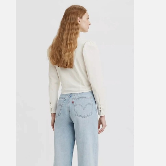 Levi's Teegan Mutton Sleeve Button Up Blouse Coconut Milk White Size Medium - Picture 3 of 8